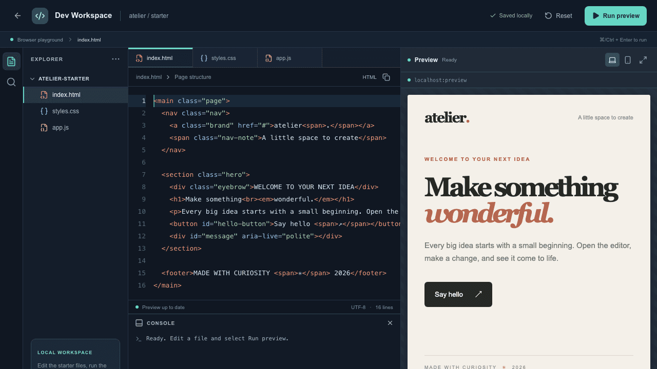 Dev Workspace project preview