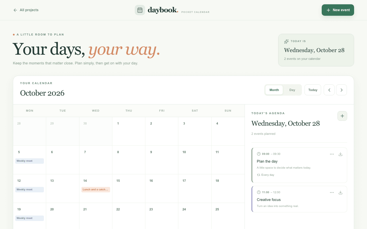 Pocket Calendar project preview